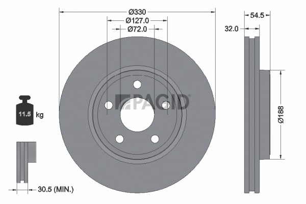 2X Pagid Bremsscheibe AußEnbelüFtet Ø330Mm FüR Jeep Grand Cherokee IV WK WK2-image
