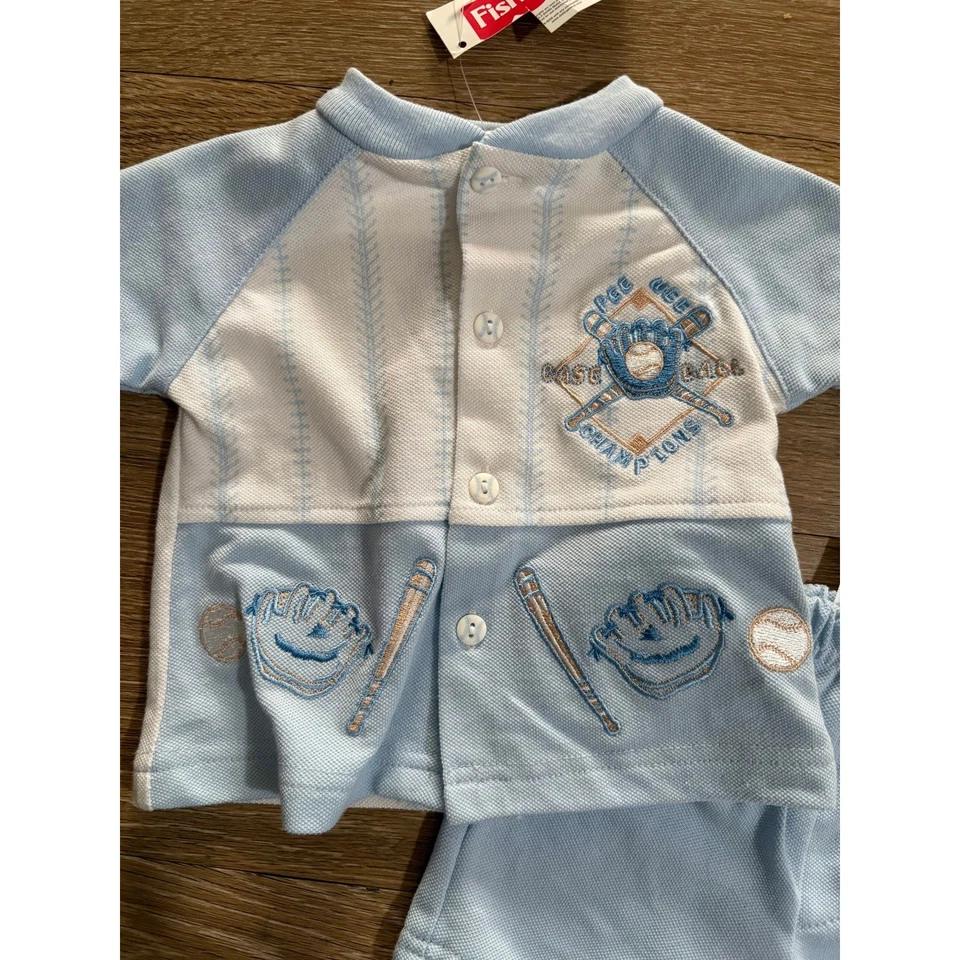 Conjunto de pantalones cortos de béisbol Fisher-Price vintage 2005 bordados 3/6 m retro Y2K Foto 2 de 4