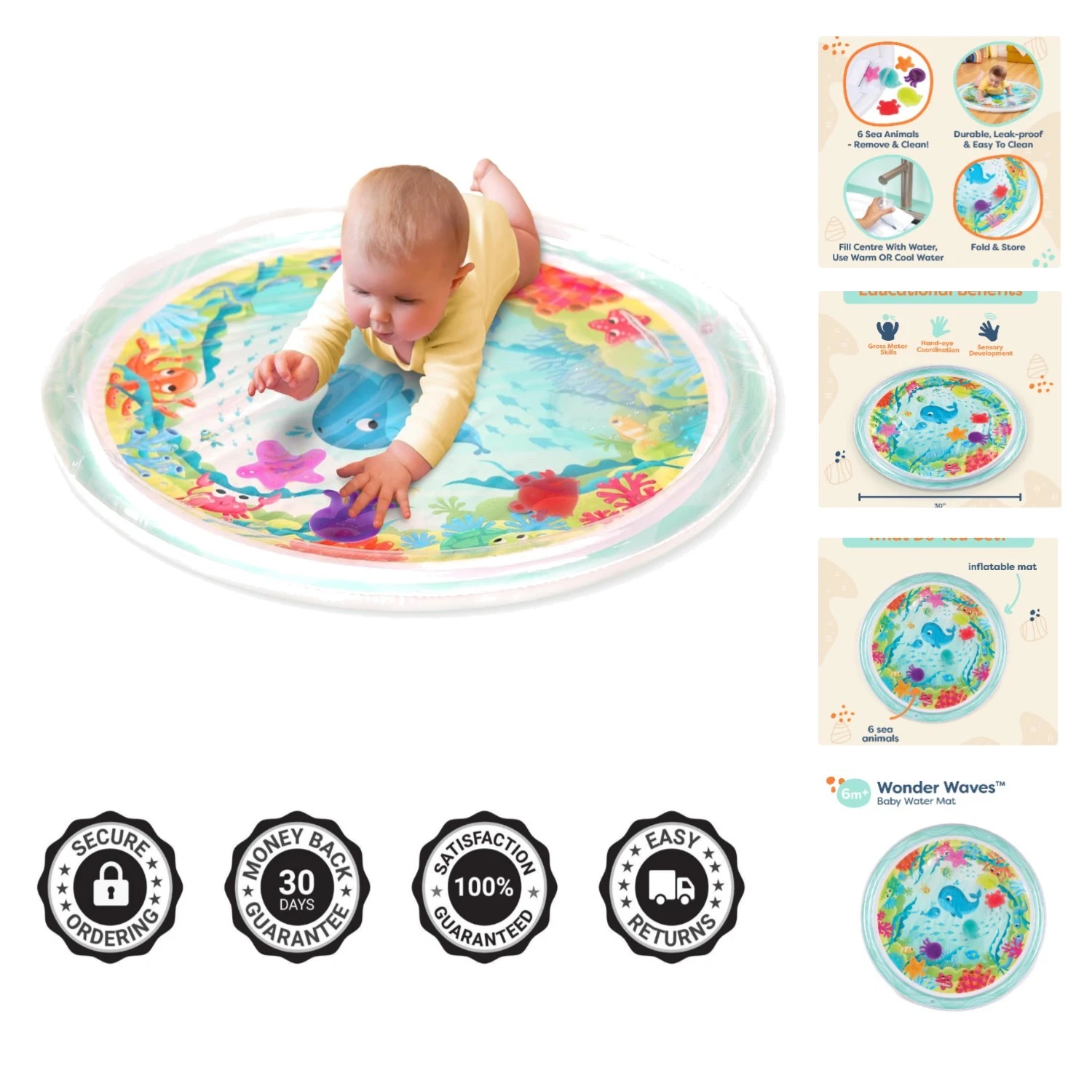 6-In-1 Baby Water Activity Mat - Inflatable Tummy Time Fun for Ages 6+