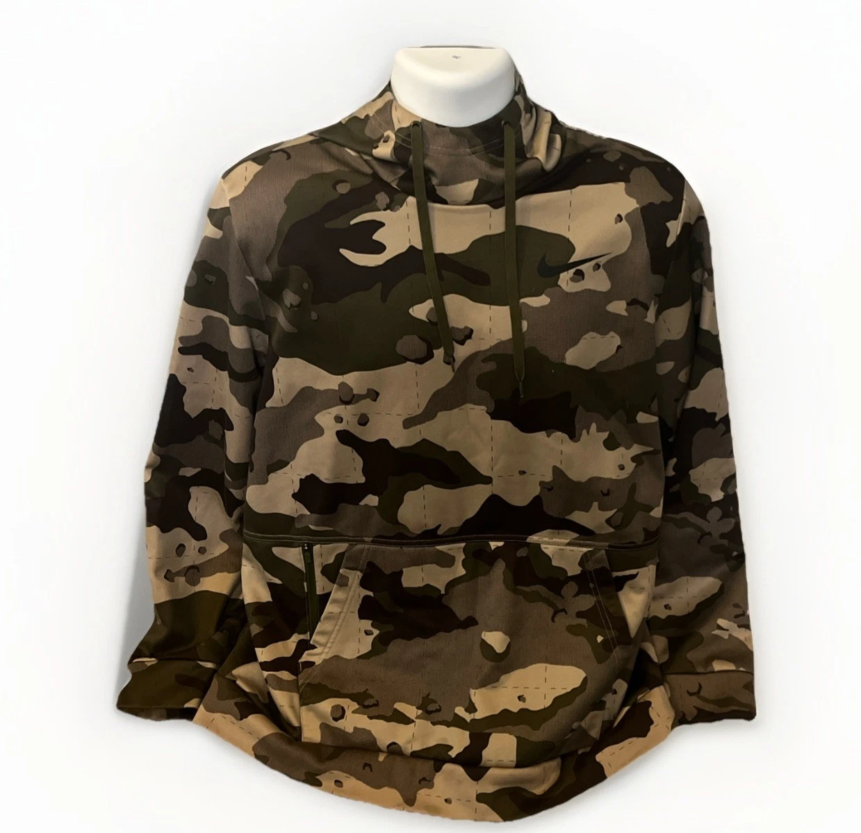 Nike Therma-FIT Camo Hoodie Mens L Training Pullover Green DD1757-247