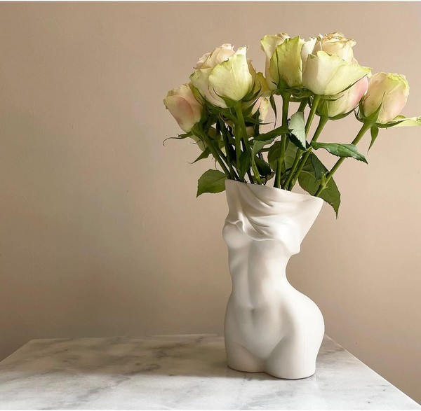 Cutfouwe Weibliche KöRpervase Deko Vase Weiß Keramik Vase Pampasgras Blumenvase-image