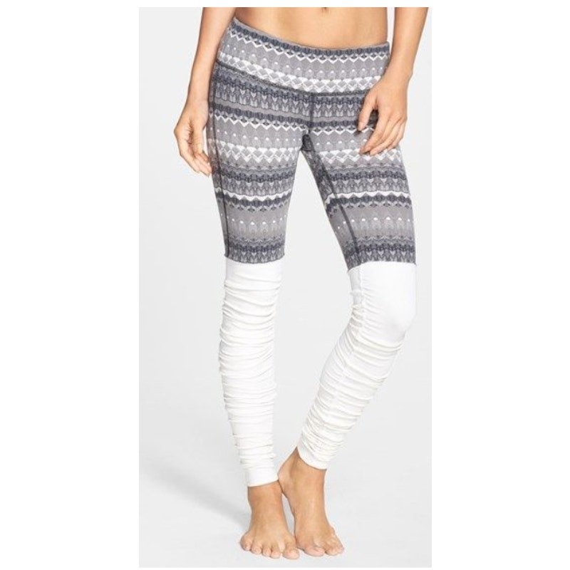 Alo Yoga S Goddess Ribbed Leggings Gray White Geometric Striped Long