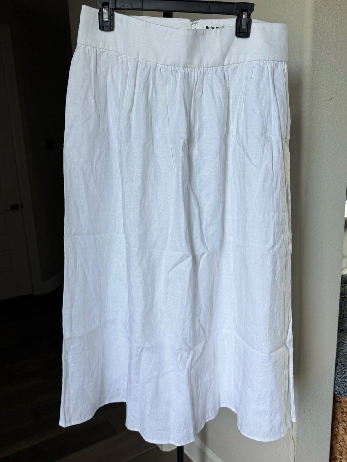 Reformation White Flowy Linen Maxi Skirt with Gathered Waist 12 Callout