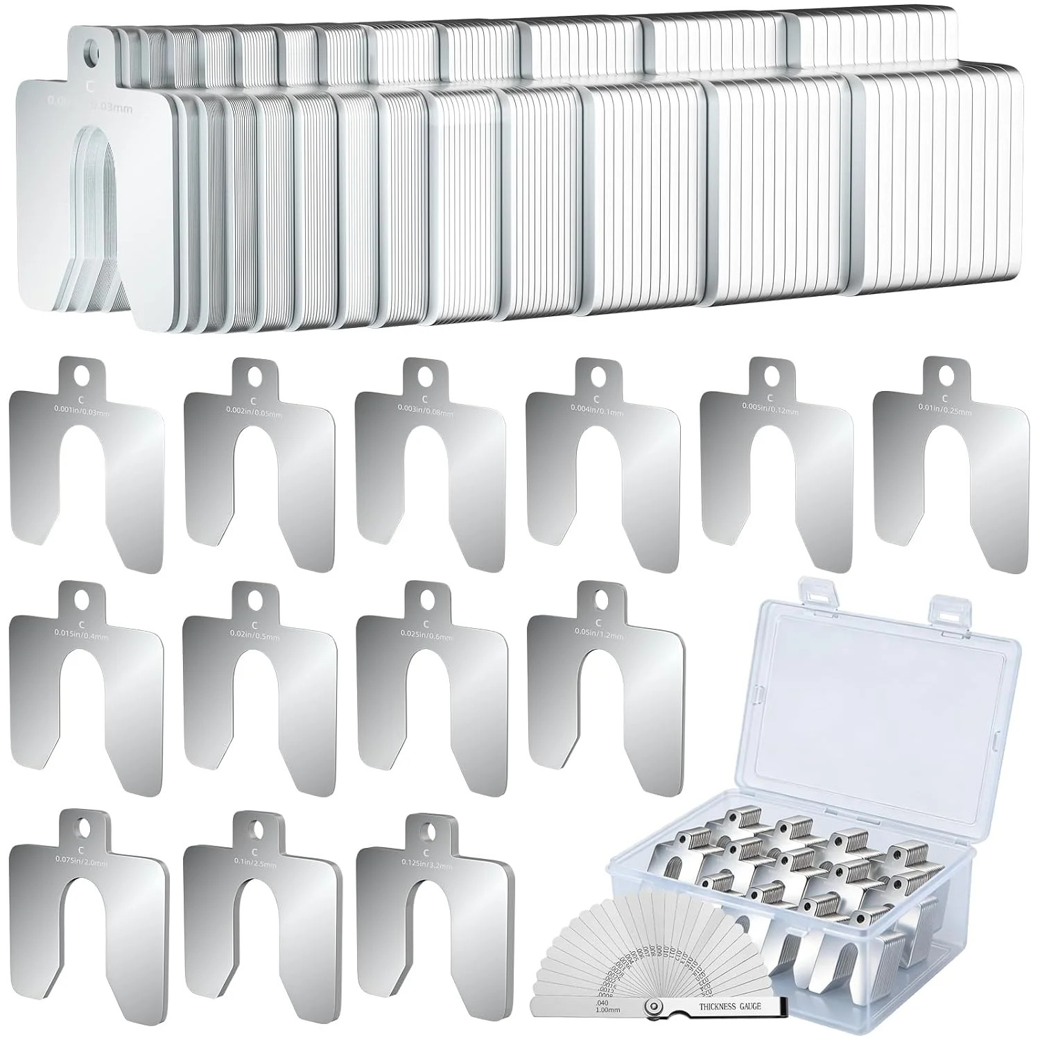 156 Pcs Size C 4" x 4" Stainless Steel Slotted Shims Kit, Metal Shim Stock for L