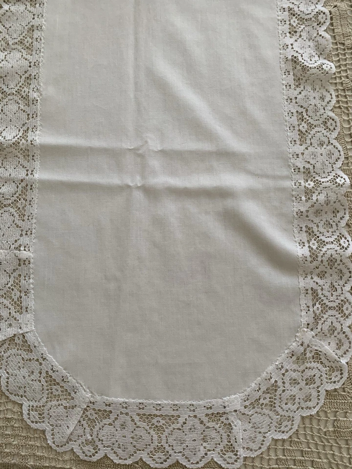 2 Dresser Scarf Table Runners 40 x 14" White Vintage Lace-Trimmed - Image 2 of 4