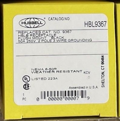 Hubbell HBL9367 Straight Blade Devices, Receptacles, 2P, 50A 250V