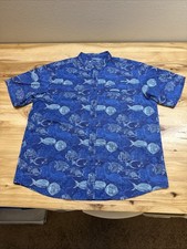 Ariat AriatTEK Shirt Mens 2XL Fish Pattern Short Sleeve Button Front Performance