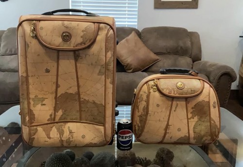 World Map Rolling Luggage Set FromVintage Collection with Wheels for Travel
