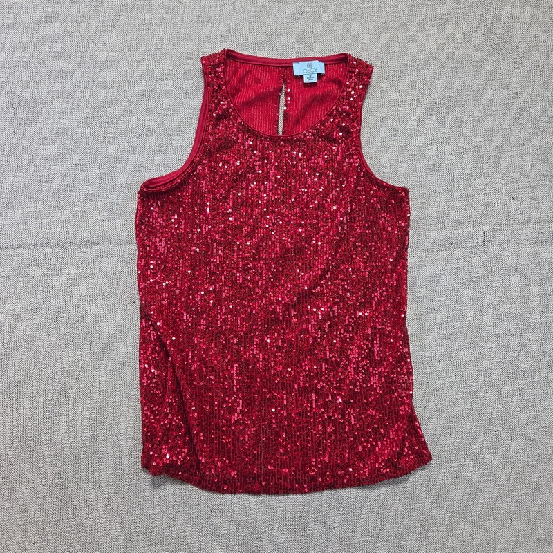 CeCe Red Sequin Womens Sleeveless Blouse Top Size Medium Casual Round Neck