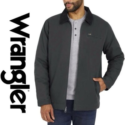 Wrangler Men s Canvas Work Jacket Gray Quilted Lining With Corduroy Collar Sz L