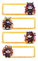 Sticker Buchetikett Aufkleber Ninjas Feuer