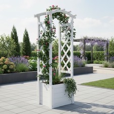 Rose Arch White Wooden Trellis Climbing Aid Trellis Planter Box Rose Column 