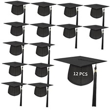 /24 Pcs Adult Graduation Cap with Tassel Black Unisex Matte Adjustable 12