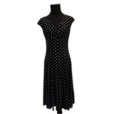 END 10/17 Lauren Ralph Lauren V-Neck Fit Flare Dress 2 Mid Black White Polka Dot