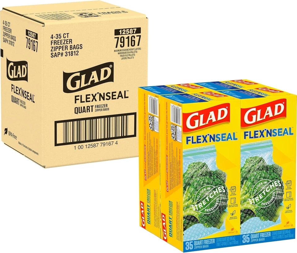 Bolsas de plástico de almacenamiento para congelador GladFlex'N paquete de 35 unidades de paquete de 4 puede variar Foto 2 de 4