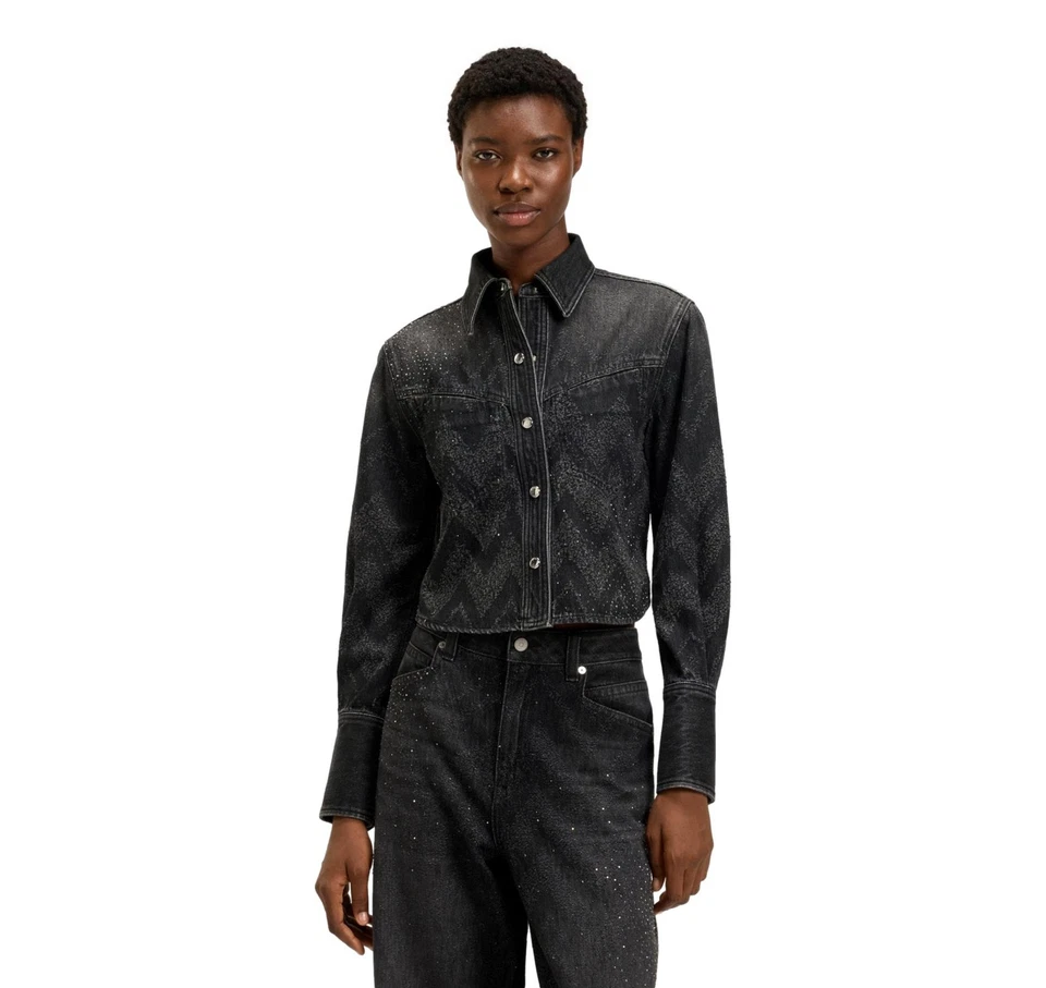 BOSS Jacke Kurz Frau IN Denim Mit Kristalle C Hemd Ls 1 0 50548445 Schwarz - Bild 2 von 4