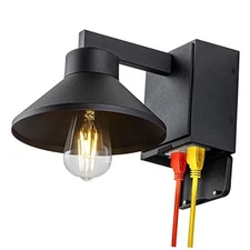  Porch Light with Outlet, Matte Black Waterproof 1-Pack Powder-coated Black