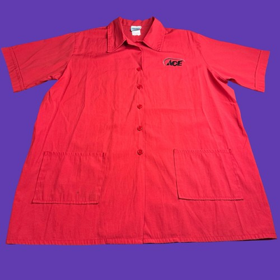 #ad #ad ACE Hardware Womens 24 Red Button Up Worker Uniform Rockabilly Shirt Vintage $14.99