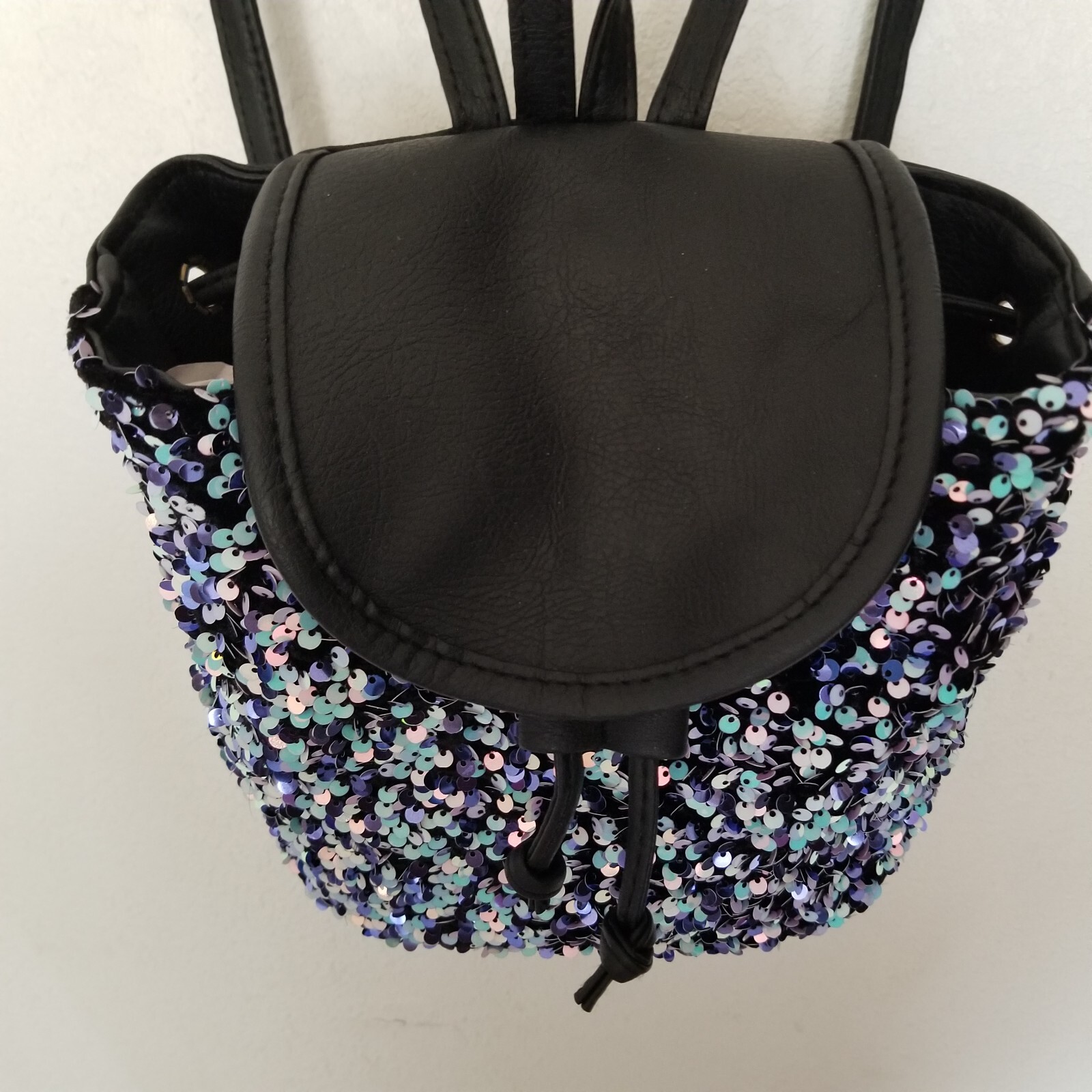 Sequins Backpack Drawstring Blue Multicolor Small… - image 4