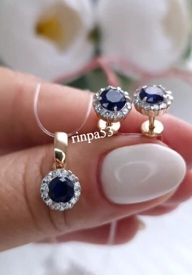 Juego de joyas Lab Syn zafiro alfombra roja ropa de fiesta para mujer real en 925 SS Foto 2 de 4