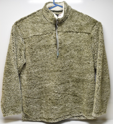 i5 Apparel Fluffy Fleece Jacket Sherpa Mens Large 1/4 Zip Olive Green New