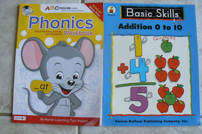 Bendon PHONICS Workbook w/Stickers & Carson Dellosa Basic Skills(Math) workbook