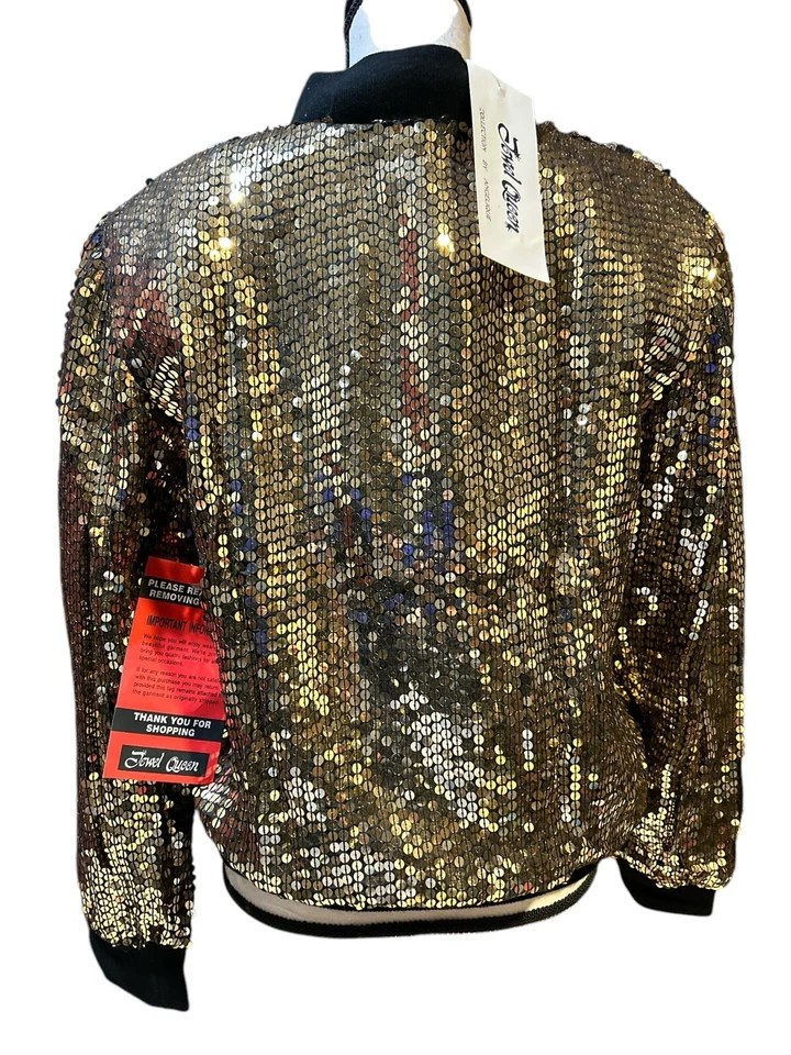NUEVA Chaqueta De Colección JEWEL QUEEN de Angelique Lentejuelas Doradas/Plateadas Cremallera Seda Talla S Foto 2 de 4