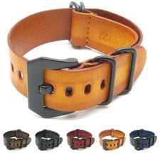 StrapsCo Vintage Leather Men's Watch Band Strap with Black PRE-V Buckle