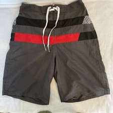 Mens Joe Boxer Charcoal Gray Red Stripe Swim Trunks Size S/C Board Shorts