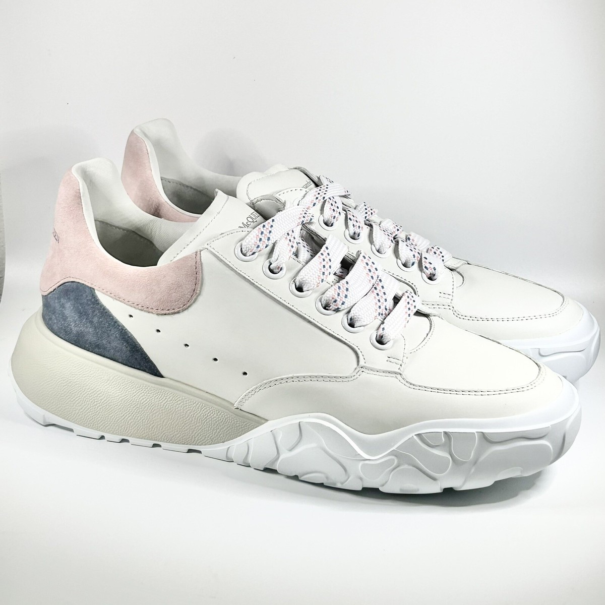 New Alexander McQueen Court Mixed Media Leather Sneakers Size 46EU