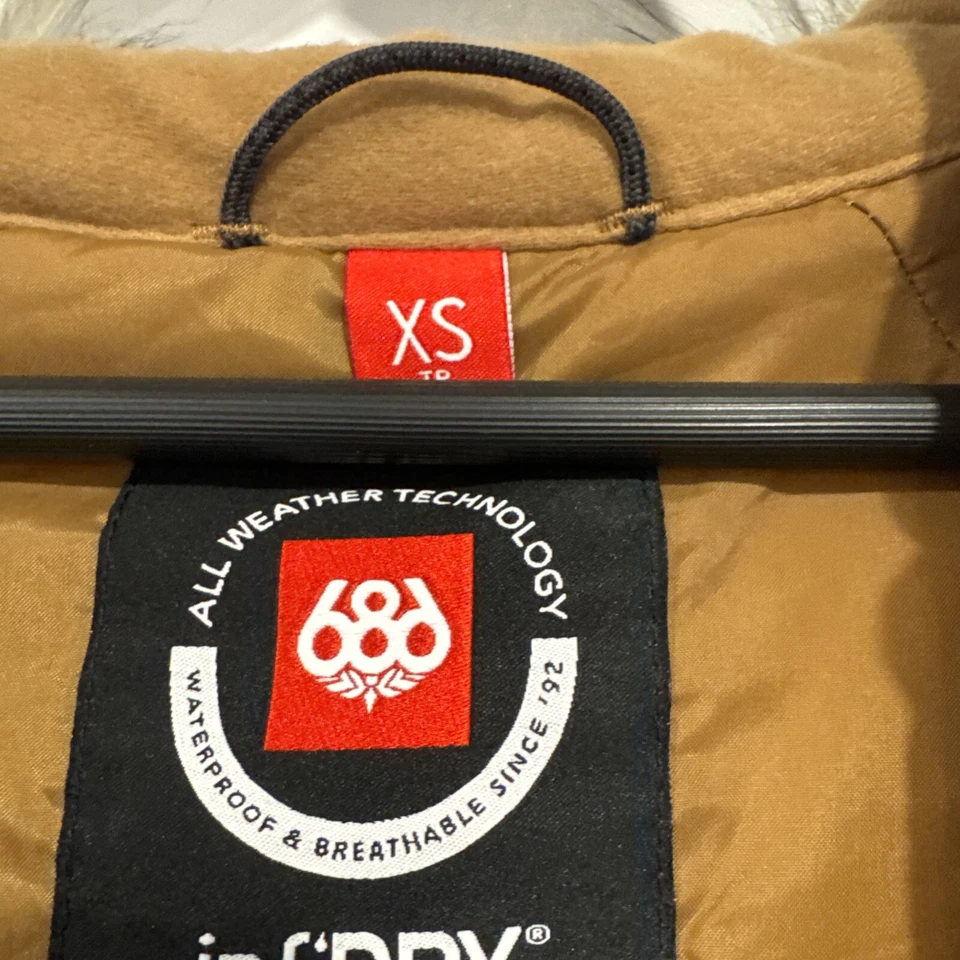 Chaqueta de invierno 686 esquí snowboard cremallera piel con capucha granate caqui oscuro para mujer XS Foto 4 de 4