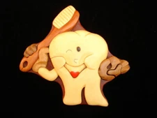 Hand crafted 3D Intarsia Wood Art HAPPY TOOTH Puzzle Wooden Box