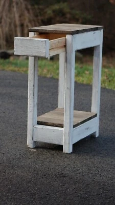 Cabin-Style Rustic Side Table With Hidden Drawer. (Handmade with solid wood)