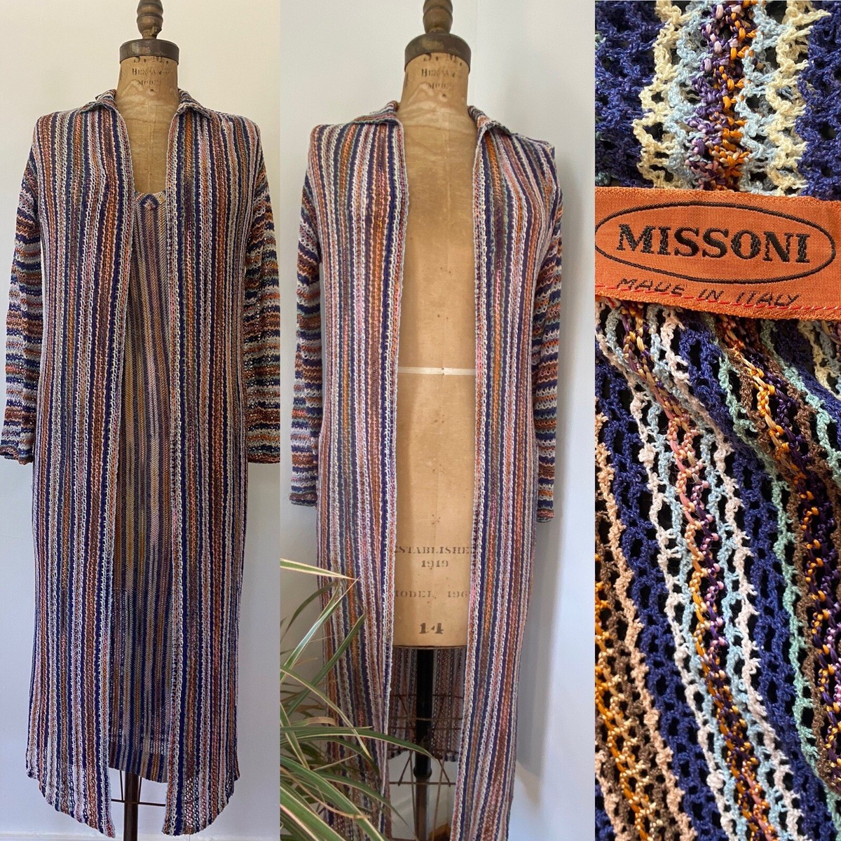 MISSONI Vintage 1970's RARE Silk Crochet Knit Maxi Duster MISSONI Vintage 1970's RARE Silk Crochet Knit Maxi Duster