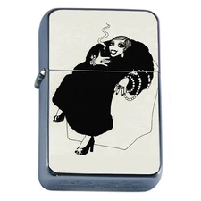 Oil Lighter Smoking Woman Coat and Pearls Vintage Illustration