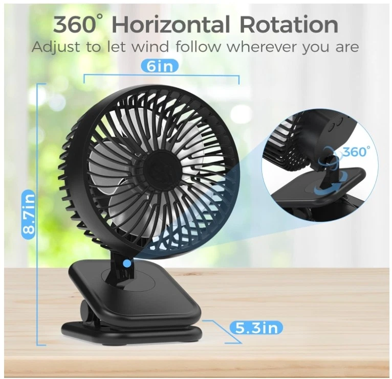 6" clip on Fan 10000mAH battery, 360 stroller max 53 H working 4 speed recharge - Image 3 of 4