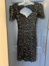 Vintage 1980s Lew Magram Size 4 Little Black Dress Body Sequin Fringe 