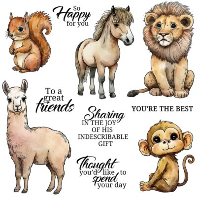 Baby Animals Horse Llama Lion Squirrel Monkey Metal Cutting Dies Clear Stamps