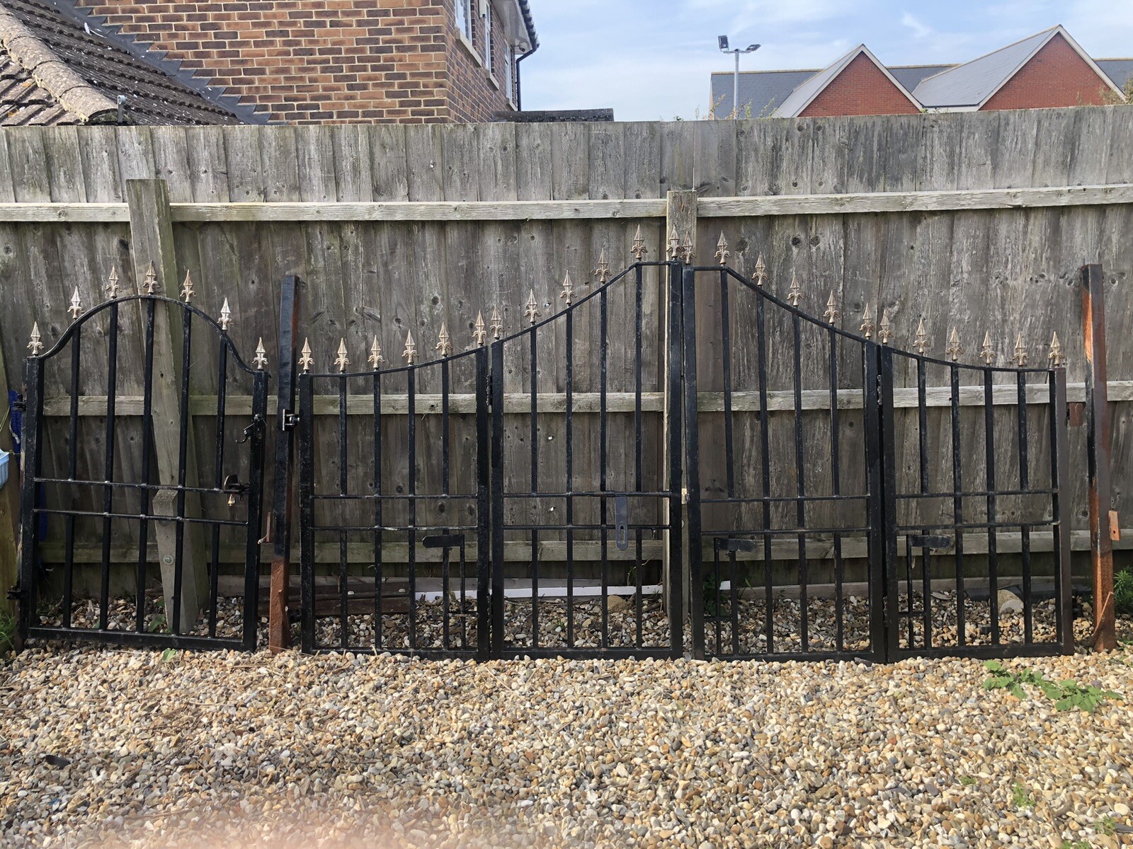 Large Wrought Iron Concertina Driveway Gates with Matching Side Gate eBay