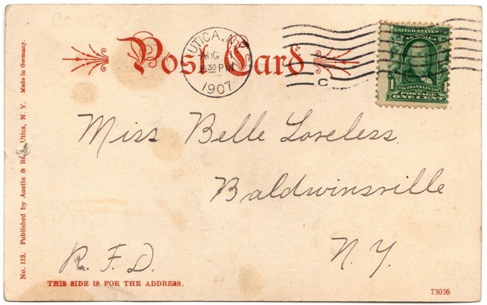 UTICA, NY City National Bank, Trustan's Billiard Academy New York UDB