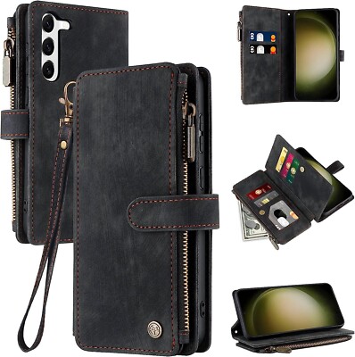 Samsung S23 Handyhülle Schutzhülle RFID Schutz PU Leder Card Wallet Zip