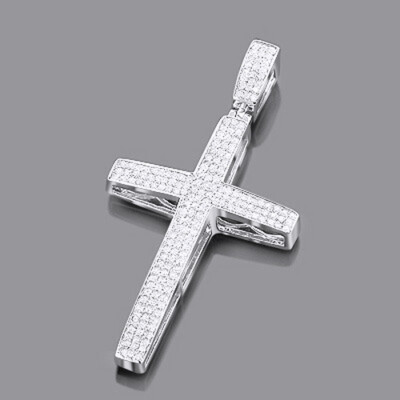 Ct Natural Diamond Cross Pendant Rhodium Plated   Sterling Silver