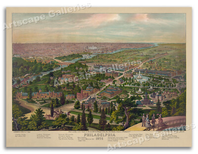 Philadelphia Pennsylvania 1876 Historic Panoramic Town Map - 18x24