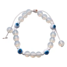Good Luck White Translucent Beads Evil Eye White Cord Adjustable Bracelet Unisex