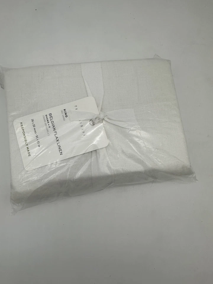 NUEVO Pottery Barn Belga Lino Brida En Contraste KING Shams~SET/2~Blanco/ébano Foto 3 de 4