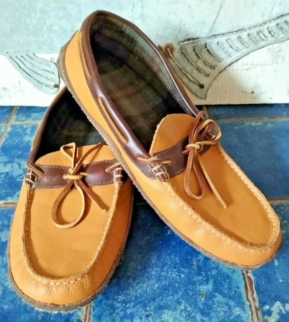 LL Bean Handsewn 212164 Mens Leather Flannel Lined Moccasin Slippers