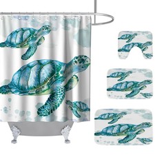 Beach Nautical Sea Turtle Bathroom Sets with Ocean Family Coral Shower Curtai...