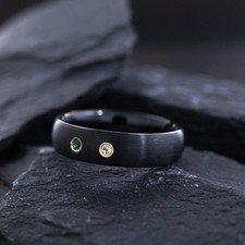 6mm Black Satin Tungsten Carbide Ring with Two Round Cut Gemstones