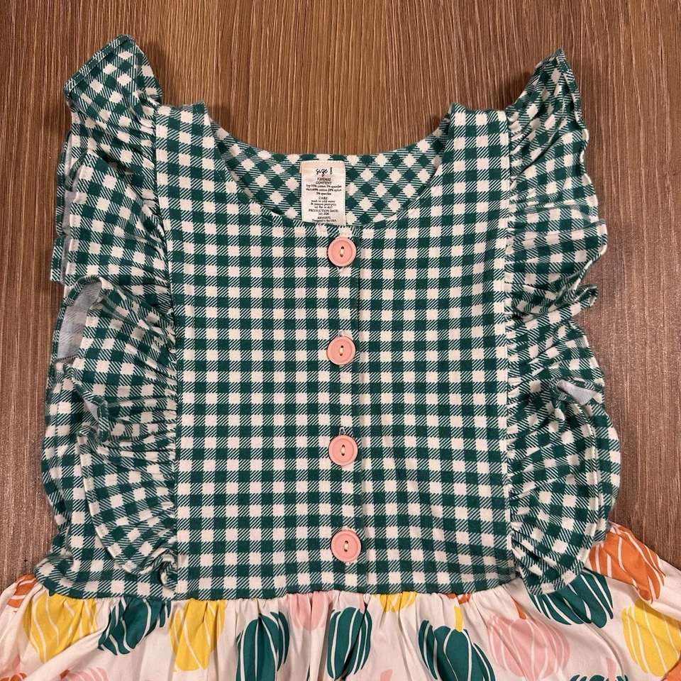 Eleanor Rose Girls Pumpkin Dress Size 8 Fall Gingham Ruffle Pockets Boutique - Image 2 of 4