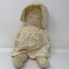 Eden Baby Doll Vtg 15" Closed Eyes Blue Lashes Smileing Yarn Yellow Hair